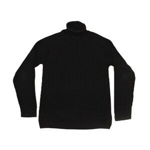 CAMEL Ribbed Knit Heavyweight Turtleneck Sweater in Black (M)